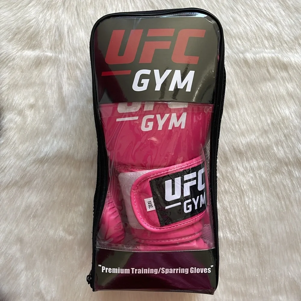 UFC Gym Premium Pink Women’s Training Sparring Gloves Hand Wraps & Red Bag Set